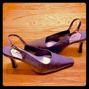 Silver pewter sling shoes